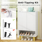 Giantex 5-Tier Shoe Cabinet with Doors, Faux Marble Shoe Rack Organizer with Anti-Tipping Kit & Flat Tilting Storage Shelves, Wooden Shoe Storage Cabinet for Entryway, Hallway, Living Room, White