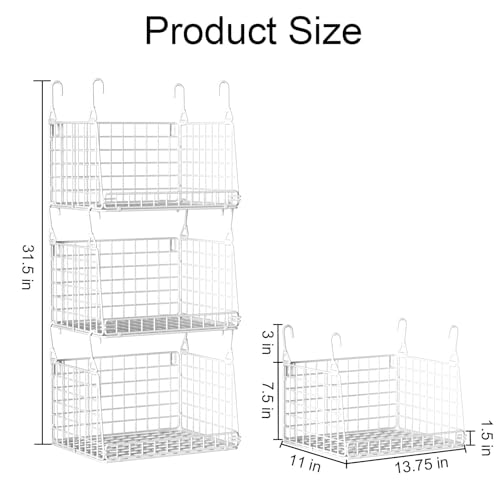 PUPPYCUTE 3-Pack Laundry Room Organization and Storage, Hanging Wire Basket for Laundry with 360°Rotating Hooks, Over Washer and Dryer Shelves, Laundry Organizers and Storage Basket, white - size: For wire shelving-3 pcs