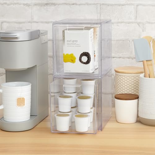 STORi Audrey Stackable Bin Clear Plastic Organizer Drawers | 2 Piece Set | Organize Cosmetics and Beauty Supplies on a Vanity | Made in USA - size: 6.75" Tall Set
