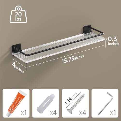 Acrylic Bathroom Floating Shelves - Set of 2, Wall Mounted Shelves for Suitable for Lavatory, Kitchen, Laundry Room, Farmhouse, for Item Storage/Room Decoration (Black) - color: Black, size: Rectangular