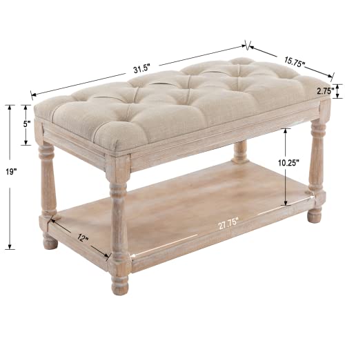 chairus Storage Bench 31.5" W Button Tufted Small Entryway Bench with Wooden Shoes Rack End of Bed Bench with Fabric Linen Upholstered Rectangular Seat for Bedroom Hallway Small Space, Beige - color: Beige, size: 31.5 Inches Seat