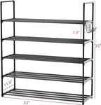 Metal Shoe Organizer,5 Tiers Shoe Storage Shoe Rack with Hooks,Fit 20-25 Pairs,Adjustable Shoe Shelf for Entryway,Hallway,Bedroom,Metal Bottom Support - size: 5 Tier