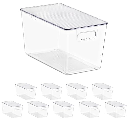 Sorbus Clear Storage Bins with Lids, 10 Pack X-Large Organization Bins with Handles – Clear Stackable Storage Containers for Storage, Pantry, Fridge, Cabinet, Closet & Kitchen Organization – BPA-Free - color: 10 Pack, size: X-Large, style: With Lid