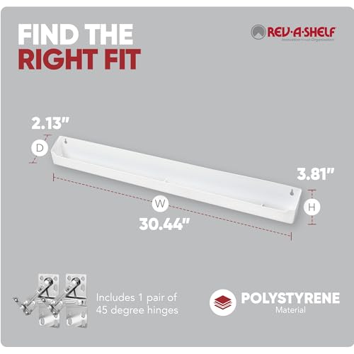 Rev-A-Shelf 30" Tip-Out Plastic Sink Tray for Kitchen and Bathroom Base Cabinets, Large Pullout Vanity Shelf Home Organizer, White, LD-6591-30-11-1 - size: 30.4" x 3.8" x 2.1"