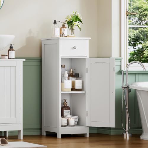 Iwell Bathroom Floor Cabinet, Small Bathroom Storage Cabinet with Drawer & Storage Shelf, Free-Standing Organizer Cabinets for Hallway/Living Room, White - color: Whit, 1 Drawers