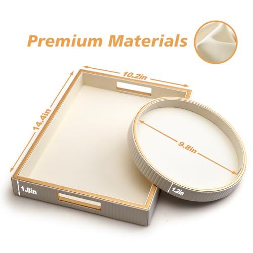 SANZIE Leather Tray Desktop Storage Organizer Premium Serving Trays Decorative Tray Valet Tray for Sundries Cosmetics Phone Wallet Cutlery (White Holder with Disc) - color: White Holder With Disc
