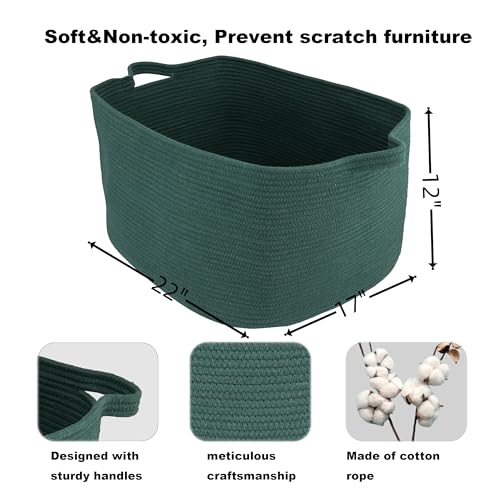XUANGUO Large Rectangle Blankets Basket Living Room 22"x17"x12" Woven Cotton Rope Storage Basket for Nursery Toy Baskets for Kids and Dogs Wicker Laundry Baskets Bin for Clothes Towels dark green - color: Dark green