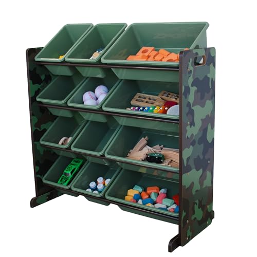 Humble Crew Toy Storage Organizer with 12 Removable Storage Bins for Kids Playroom, 4-Tier Toddler Toy Organization, Army Green Camo - color: Army Green Camo