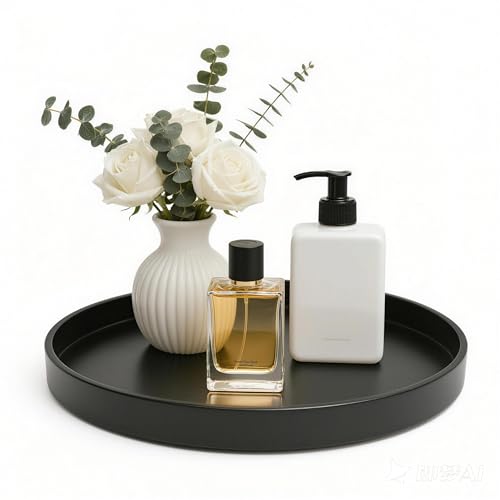 2 Pack 9" Bathroom and Vanity Tray, ABS Bathroom Counter Organizer, Coffee Table Decor for Perfume, Candles, Keys &More. Kitchen Countertop Organizer, Decorative Tray Soap Holder, Black - color: Black, size: 9" - 2Pcs