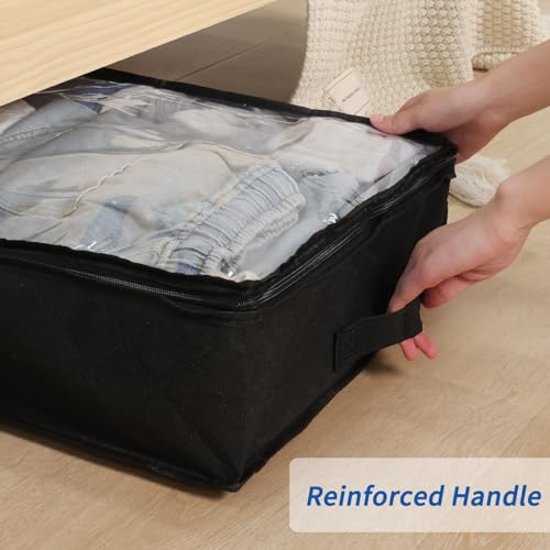Fixwal Black Underbed Storage Bags with Clear Window and 2 Reinforced Handles Under Bed Storage Containers for Clothing, Bedding, Comforter (4 Pack) - size: 23.6 inches x 16.5 inches x 5.9 inches (Pack of 2), style: 2pcs