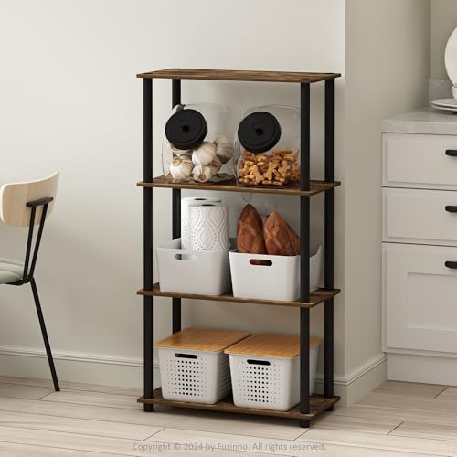 Furinno Turn-N-Tube Storage Shelves, 4-Tier Toolless Book Shelf, Corner Shelf, Toolless Open Shelves, for Organization and Storage, Living Room, Garage, Home Office, Amber Pine - color: Amber Pine/Black, size: 4-Tier