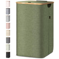 BALEINE Laundry Hamper with Lid, Tall Laundry Baskets with Bamboo Pull Handles, Large Laundry Bin with Internal Support (26 Gal/100L, Green) - color: Green, size: 100 liters