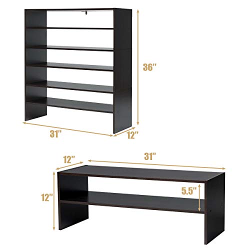 Giantex 3-in-1 Vertical Shoe Rack, 6-Tier Free Standing Shoe Storage Organizer w/Stackable Design for 18 Pairs, 31 Inch Wide Wood Shoe Shelf for Closet, Entryway, Living Room, Office, Walnut - color: Walnut