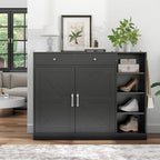 Loomie 5-Tier Shoe Cabinet with 4 Side Cubbies, Farmhouse Shoe Rack Cabinet with 6 Adjustable Shelves & 2 Drawers, Freestanding Shoe Storage Cabinet with 4 Brackets & 2 Hooks for Entryway (Black) - color: Black