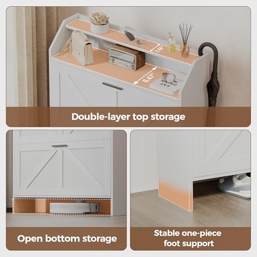 Mericonia Farmhouse Shoe Cabinet with 2 Flip Drawers, Shoes Storage Cabinet, Freestanding Shoe Rack Organizer for Entryway, White - color: C-white (Flip Drawers)