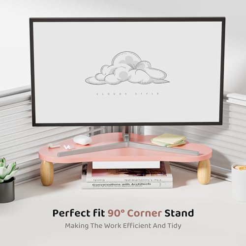 AFOOYO Monitor Stand Riser,Cloud-Shaped Sturdy Wood 16.5In Computer Monitor Riser Wirh Drawer, Multi-Purpose Desktop Organizer Riser for Computer,Laptop,Printer,TV,Pink - color: Pink, size: Wirh Drawer