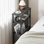 Narrow Side Table, Slim End Table with Magazine Rack, Bedside Table for Small Spaces, 3 Tier Sofa Couch Table Nightstand for Living Room, Bedroom Black LET503B - color: Black