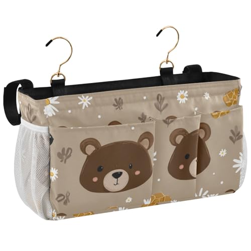 Bedside Caddy Metal Frame Hanging Organizer Bunk Bed Dorm Accessories Hook And Loop Storage Bag Large Pockets Brown Bear Bees Honey - color: Brown Bear Bees Honey