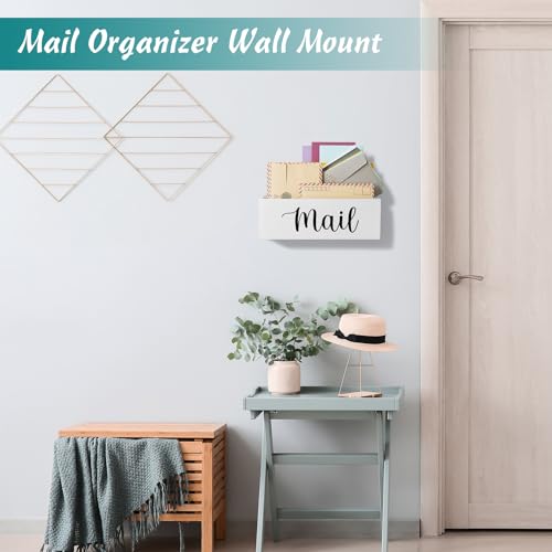 DRASTAR Mail Organizer, Mail Holder with 2 Slots, White Mail Basket for Wall Mount, Wooden Desk Mail Organizer, Envelope Holder for Home Office Decor - color: White, size: 2 Slots