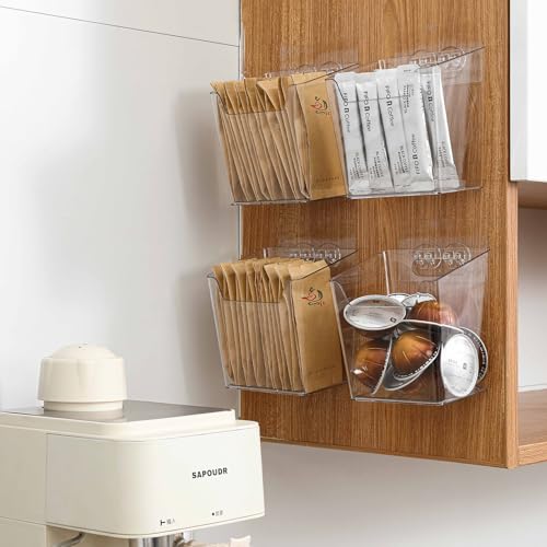 Clear Acrylic Pen Holder, 4 Pack Cabinet Door Organizer Adhesive, Bathroom Wall Mount Caddy Kitchen Plastic Storage Bin Box for Office Marker,Art Supply, Small Cleaning Supply, Seasoning Drink Packet - color: 4 Pack, size: Medium