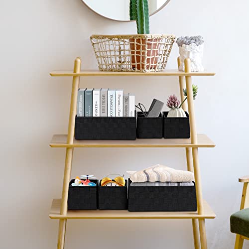 Posprica Woven Storage Baskets for Organizing 6 Pack, Large&Small Storage Cube Bins Set for Bathroom, Storage Boxes Container for Drawer, Closet, Shelf, Dresser, Black - color: Black-6pcs