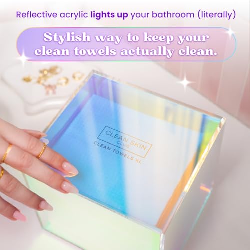 CLEAN SKIN CLUB Prism Box for Clean Towels XL – Acrylic Bathroom Storage Organizer, Holds 50 Disposable Face Towels, Dust-Proof Countertop Container with Lid for Skincare & Vanity Organization - color: Prism