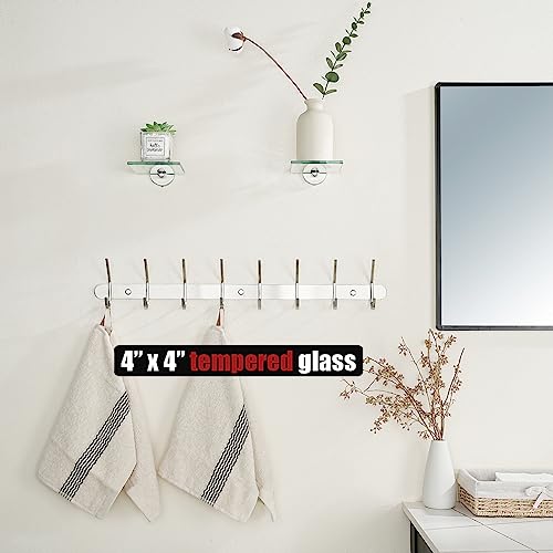 JQK Small Floating Glass Shelves Brushed, 4 Inch Display Ledges for Wall, Mini Decor, Living Room Bedroom Bathroom, Tempered Glass Shower Storage, 2 Pack, TGS101L4-BN-P2 - color: Brushed, size: 4 Inch (2 Pack)