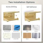 FORIOUS Toilet Paper Holder with Shelf, Adhesive or Screw Wall Mount Toilet Paper Roll Holder for Bathroom, 304 Stainless Steel Commercial Toilet Tissue Roll Dispenser with Phone Shelf (Brushed Gold) - color: Brushed Gold