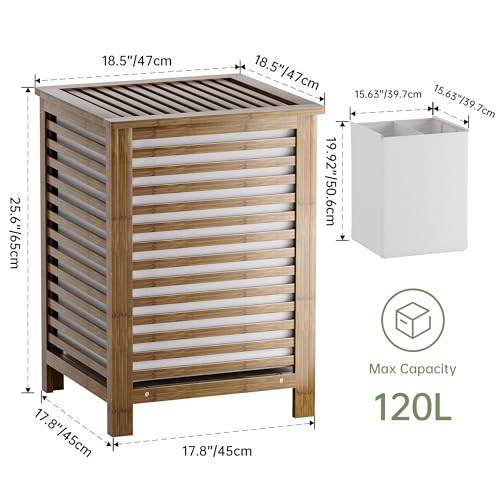 SMIBUY Double Laundry Hamper with Lid, 120L Bamboo Laundry Basket with Removable Liner Bag, 2-Section Clothes Divider Laundry Sorter for Laundry Room, Bathroom, Bedroom (Walnut) - color: Walnut
