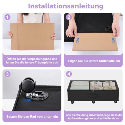 Babenest 2-Pack Under Bed Storage Organizer with Clear Zippered Lid, Foldable Rolling Underbed Drawers on 6 Wheels, Space Saving Clothes, Shoes, Toy Storage for Bedroom, Dorm, Closet - size: 2 Pack