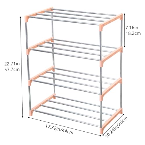 Jucaifu Stackable Small Shoe Rack, Entryway, Hallway and Closet Space Saving Storage and Organization (4-Tier, Pink) - color: Pink, size: 4-Tier