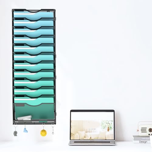 Gawerk 13-Tier Wall File Organizer Hanging Wall File Holder Wall Mount Paper Folder Organize - color: Black, size: 13-T