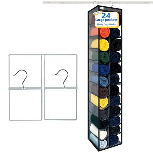 Closet Organization,24 Section, Hanging Closet Organizer, Space Saving, College Dorm Essentials for Girls, Heavy dutys Hooks Up to 45 Pounds, Clothes Storage,Closet Organizer,Grey/Black - color: NEW Heavy duty rack-Grey/Black--24 pockets
