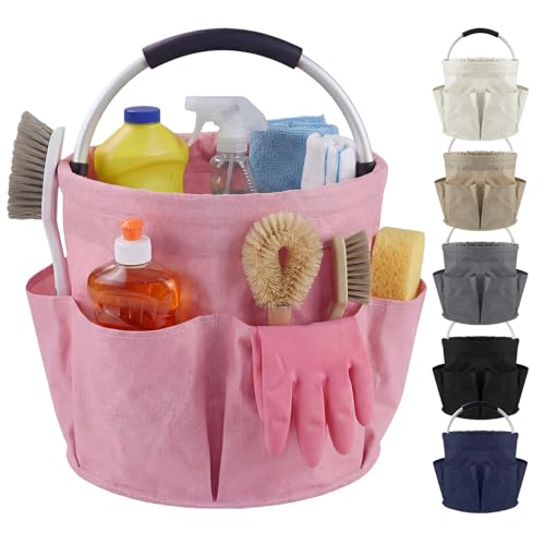 Cleaning Caddy with Handle and 6 Pockets, 17L Cleaning Supplies Organizer, 600D Oxford Fabric Storage Basket, Multifunctional Bucket Bag for Picnics, Camping, Gardening, Bathing (Pink) - color: Pink