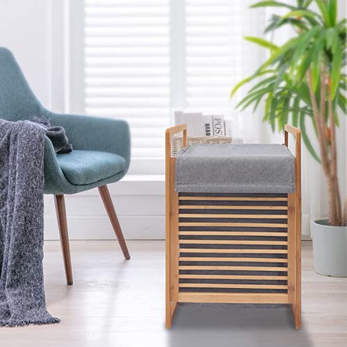 One-Section Organizer Storage Shelf with Bamboo Frame and Baskets Storage Drawers Unit,Laundry Towel Hamper Cabinet Tower One Part Compartment Sorter Basket - style: 1-Section,Style 1
