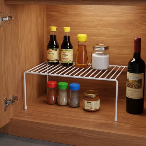 4-Pack Medium (13x8.5inch) Kitchen Organizer Rack, Kitchen Shelves for Spice Organization for Cabinet, Pantry Organizers and Storage, Spice Rack, Desk Organizer, White - size: Non-Expandable Medium