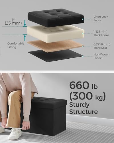 SONGMICS Mazie Collection - 43 Inches Storage Ottoman, Foldable Storage Bench with Flipping Lid, 660 lb Load Capacity, for Entryway, Living Room, Bedroom, Ink Black ULSF076B01 - color: Ink Black, size: 15"D x 43"W x 15"H