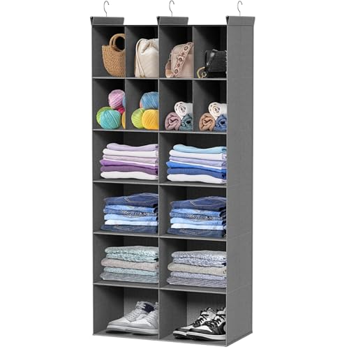 Ofiray-home 6 Tier Hanging Closet Organizer, 16 Compartments Sweater Organizer for Closet with 3 Sturdy Hooks, Closet Organizers and Storage, Wardrobe, Rv, Garment Rack, Grey - color: Grey, size: 6-Tier