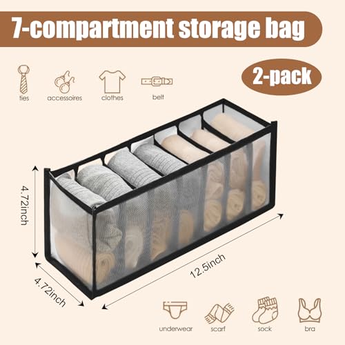 2 Pcs Underwear Storage Box Drawer Underwear Organizer Lingerie Organizer Compartment Storage Box for Wardrobe Drawer Use(Black) - color: Black-2pc