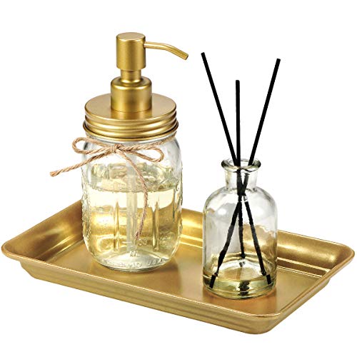 Vintage Farmhouse Decor Metal Vanity Tray(2 Pack),Countertop Guest Hand Towel Storage Organizer Tray Dispenser, Sturdy Holder for Perfume,Cosmetics, Jewelry, Makeup Bathroom Organizer（Gold） - color: Gold, size: 2 Pack (9.9" x 5.9" x 1.1")