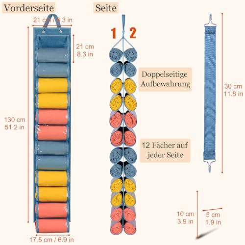 Lirex Hanging Yoga Legging Storage Organizer with 24 Pockets, Foldable Oxford Cloth Hanging Closet Organizer T-Shirt Organizer Jeans Storage Hanger Socks Holder for Family Closet Bedroom, Blue - color: Blue