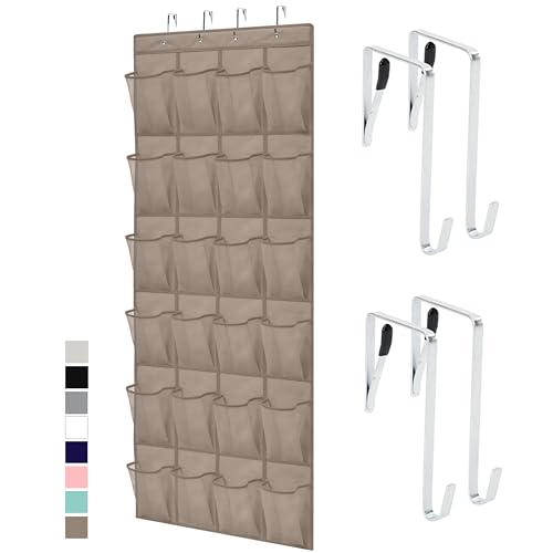 GORILLA GRIP Over the Door Shoe Organizer, 24 Large Breathable Mesh Pockets, Space Saving Hanging Storage Holder, Closet Rack Hanger Holds Up to 40 lbs, Hangs on Closets for Shoes, Accessories, Beige - color: Beige, size: 24 Pockets/4 Hooks