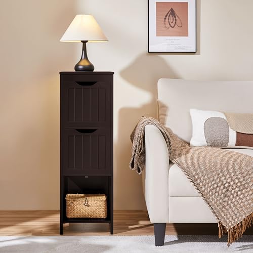 Yaheetech Bathroom Floor Cabinet, Wooden Storage Cabinet with 2 Drawers and 1 Shelf, Multifunctional Side Organizer Rack Stand Table, D11.8xW11.8xH35 Inches Espresso - color: Espresso, size: 35"H