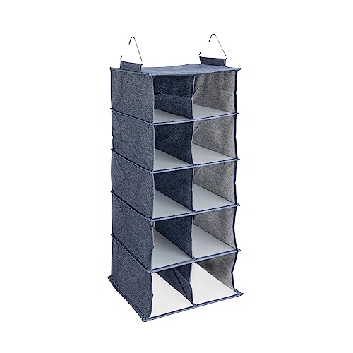 Household Essentials Hanging Cotton Blend and Plastic Closet Shoe Organizer with 10 Storage Compartments, Denim - color: Denim