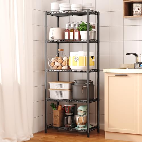 HOMEFORT 5-Tier Wire Shelving 5 Shelves Unit Metal Storage Rack Durable Organizer Perfect for Pantry Closet Kitchen Laundry Organization in Black - color: Black, size: 21"W x 11"D x 54"H