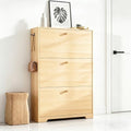 Nicetree Shoe Cabinet with 2 Flip Drawers，Freestanding Shoe Storage Cabinet, Narrow Shoe Organizer Cabinet, Farmhouse Slim Shoe Rack Cabinet for Entryway,Natural Oak with Hook - color: Natural Oak, style: 3-Drawers with Hook