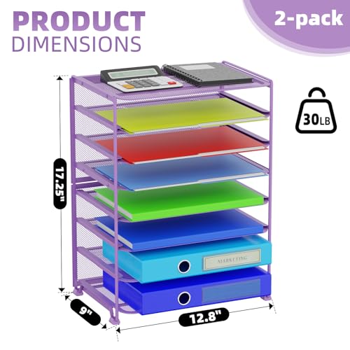 Simple Trending 2 Pack 8 Tier Letter Tray Paper - Mesh Desk File Organizer for Office School Desktop, Violet - color: 2 Pack 8 Tier Violet-Mesh Desk