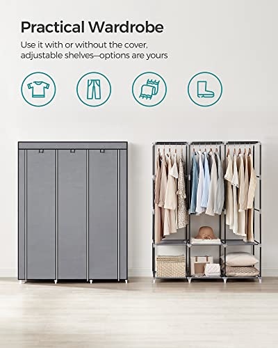 SONGMICS Portable Closet, Wardrobe Closet Organizer with Cover, 3 Hanging Rods and Shelves, 4 Side Pockets, 51.2 x 17.7 x 65.7 Inches, Large Capacity for Bedroom, Living Room, Gray URYG092G02 - color: Grey, size: 3 Tiers（51.2"L）