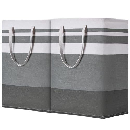 BOOMIBOO 2 Pack Large Laundry Basket,Waterproof Freestanding Laundry Hamper,Collapsible Clothes Basket with Easy Carry Handles in Laundry Room Bathroom Bedroom Dorm,Gradient Grey,75L - color: Gradient Grey, size: 75L
