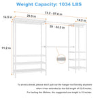 Ulif E11 Heavy-Duty Garment Rack, Metal Freestanding Clothes Rack and Closet Storage Organizer with 8 Shelves and 4 Hanger Rods, (73.2-97.6)" W x 14.5" D x 71.2" H, Load 1034 LBS, White - color: White